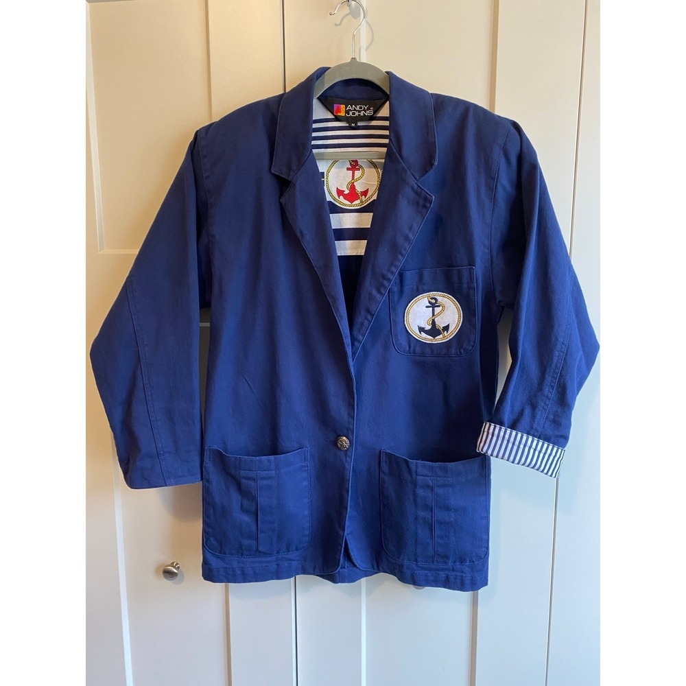 Andy Johns Blazer Jacket Sailor Boating Chore Anchor Medium Nautical R2